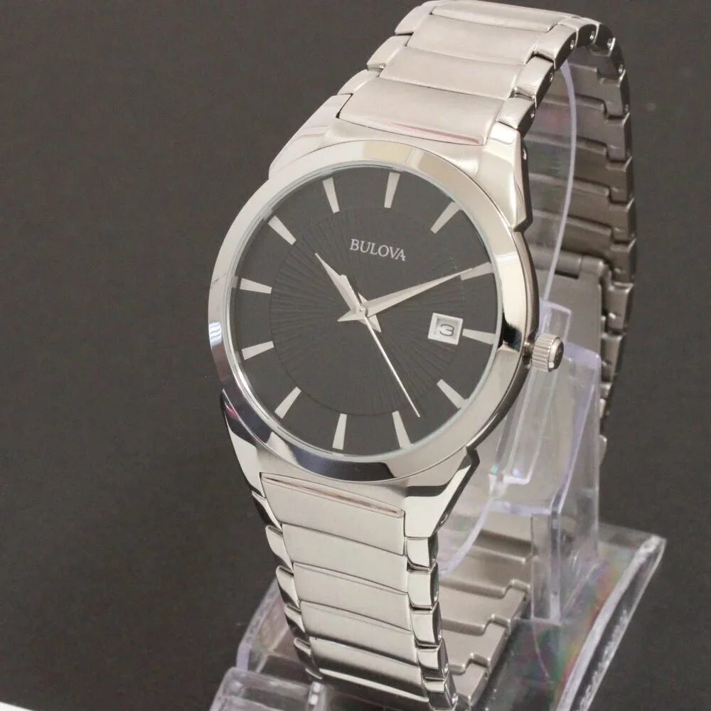 Bulova Men's Classic Quartz Watch Black Textured Dial Stainless Steel 38mm